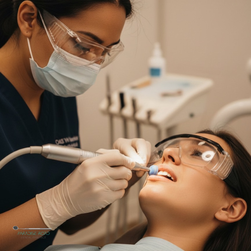 Professional cleaning, plaque removal, and periodontal disease prevention performed by trained oral hygienists.